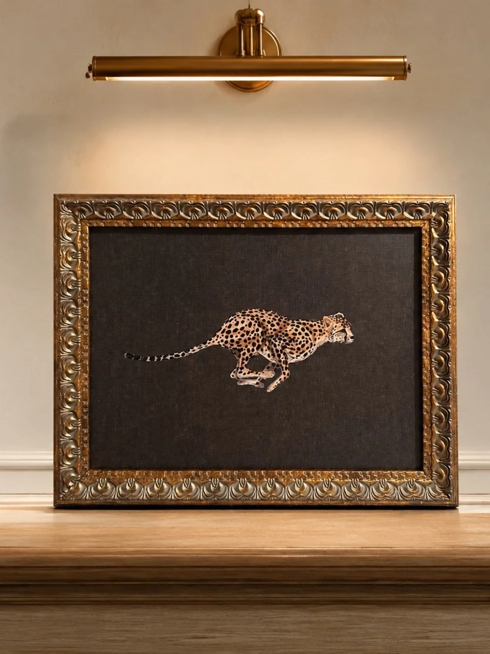14x11 cheetah wild art print with glitter embellishment beautiful frame